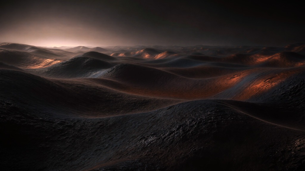 Dark matter landscape with amber highlights